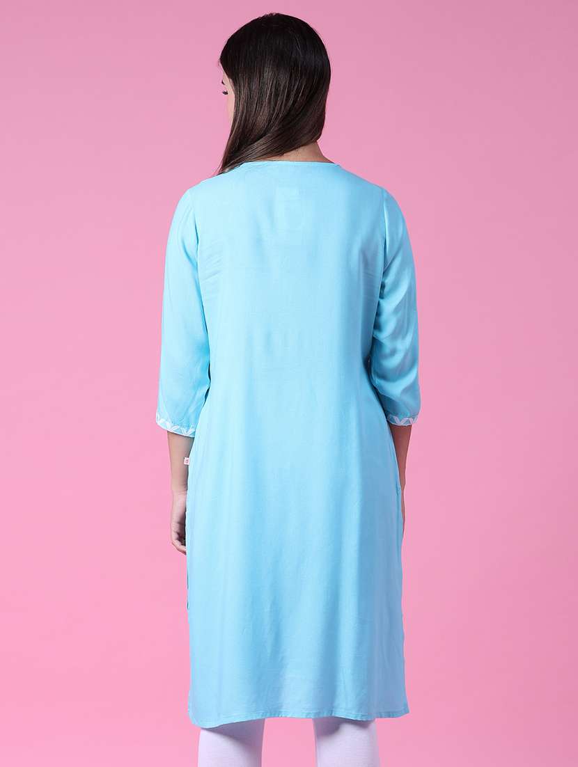 women three quarter sleeve straight chikankari kurta - 22061659 -  Standard Image - 2