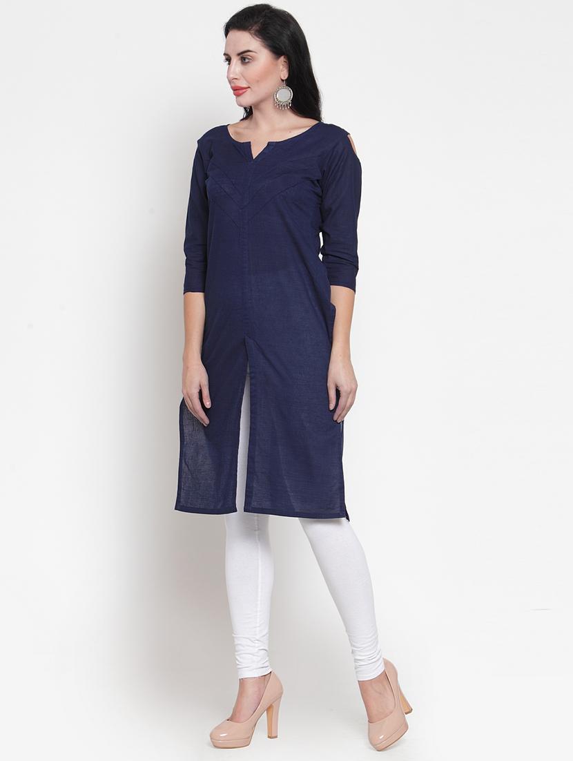 women solid three quarter sleeve straight kurta - 22061660 - Standard Image - 2