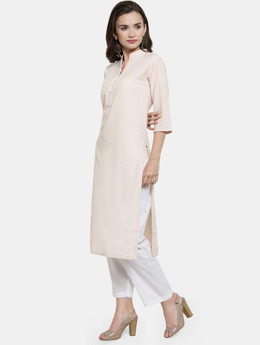 women solid three quarter sleeve straight kurta - 22061661 - Standard Image - 2
