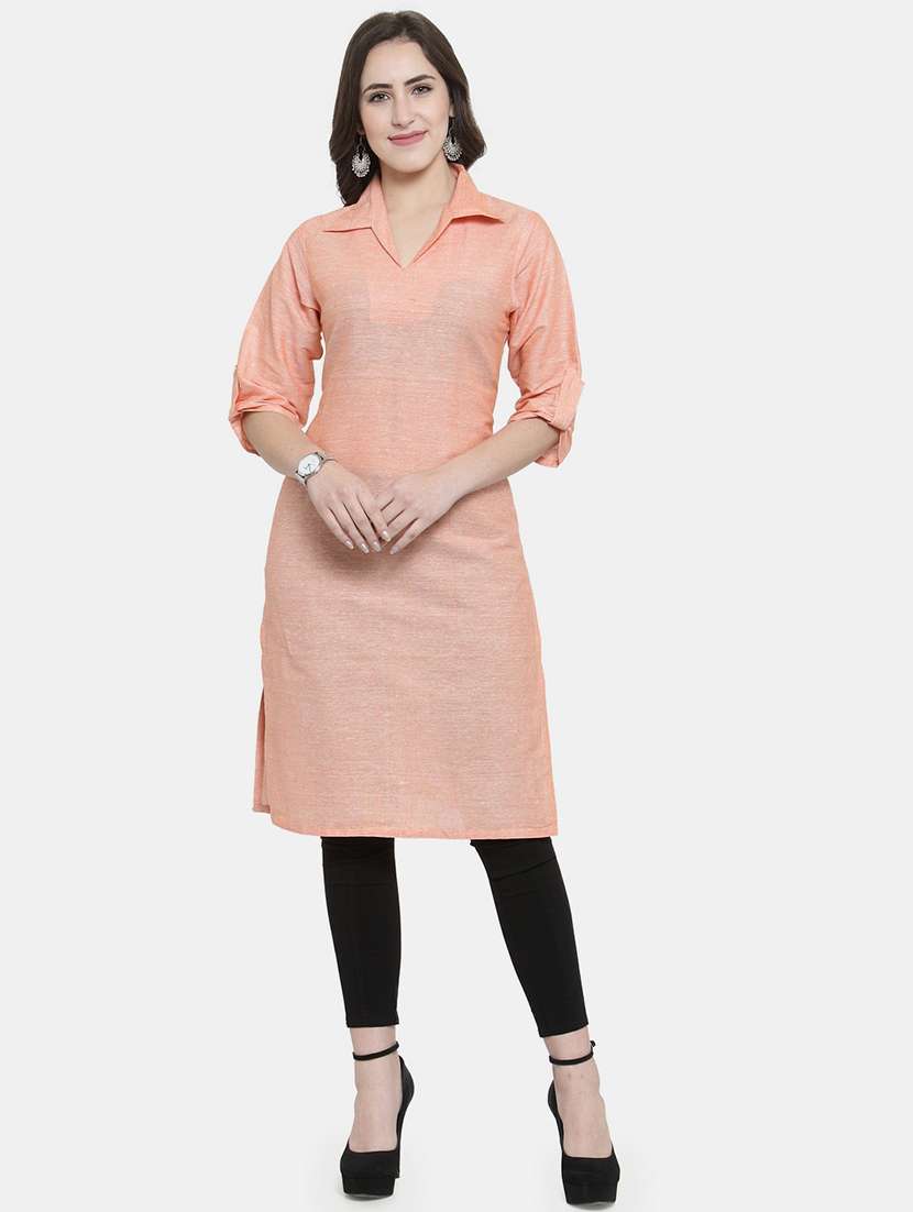 women solid three quarter sleeve straight kurta