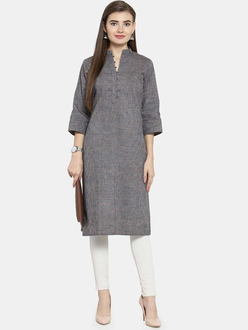women solid three quarter sleeve straight kurta - 22061668 - Standard Image - 2