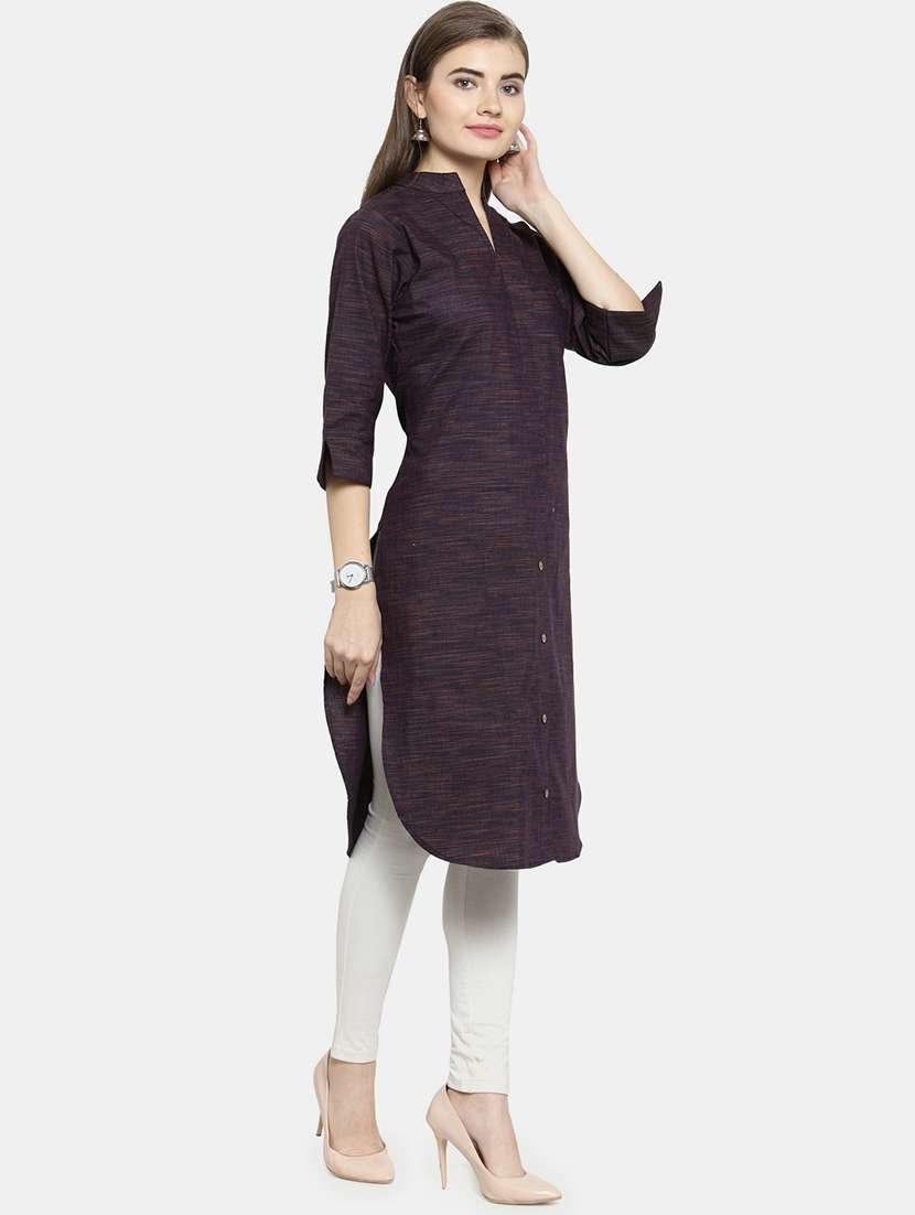 women solid three quarter sleeve straight kurta - 22061670 - Standard Image - 2