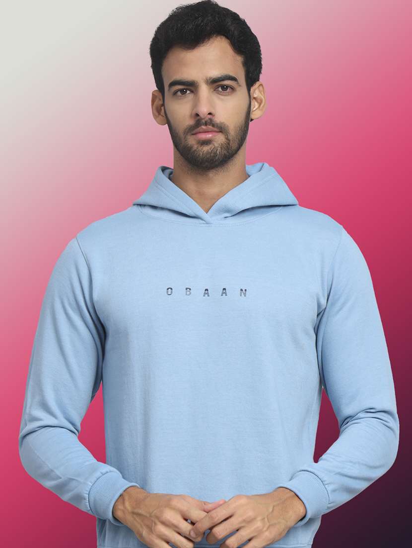 men printed long sleeve hooded sweatshirt