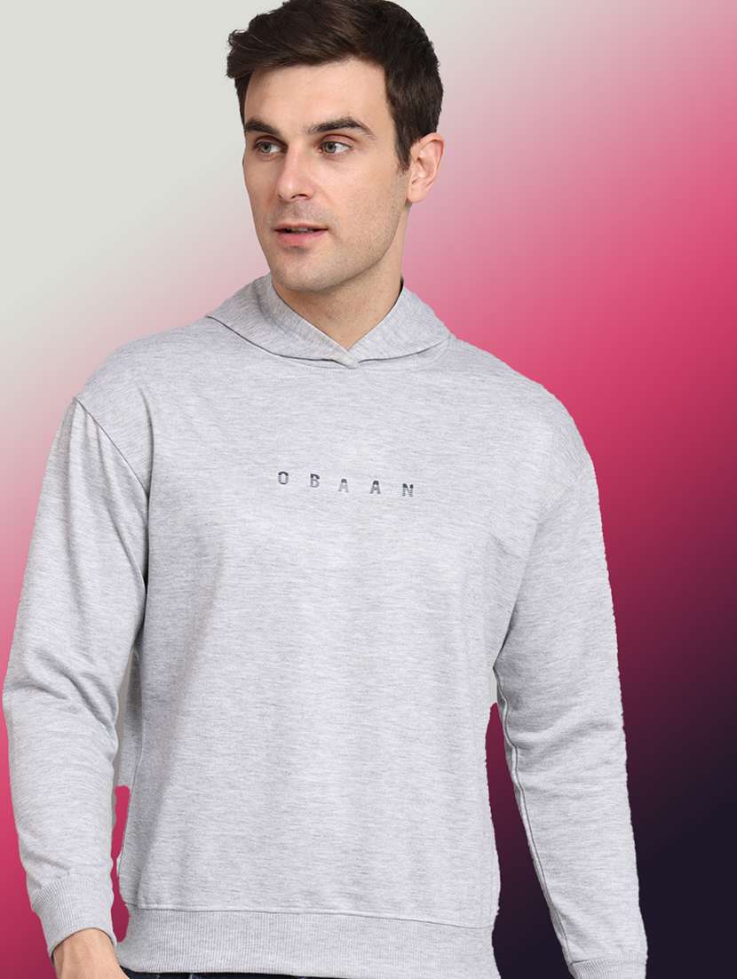 men solid long sleeve hooded sweatshirt