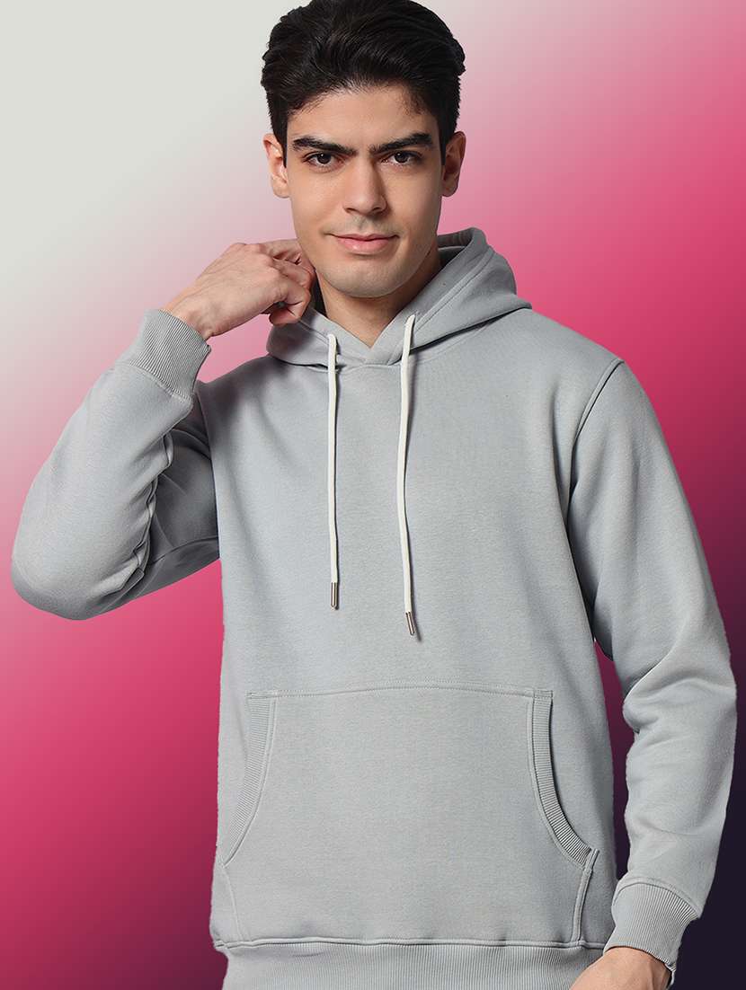 men solid long sleeve regular fit hooded sweatshirt