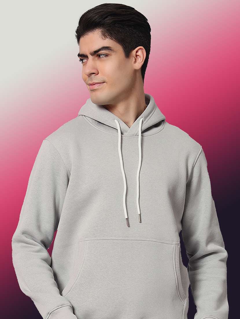 men solid long sleeve regular fit hooded sweatshirt