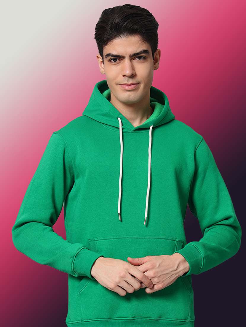 men solid long sleeve regular fit hooded sweatshirt