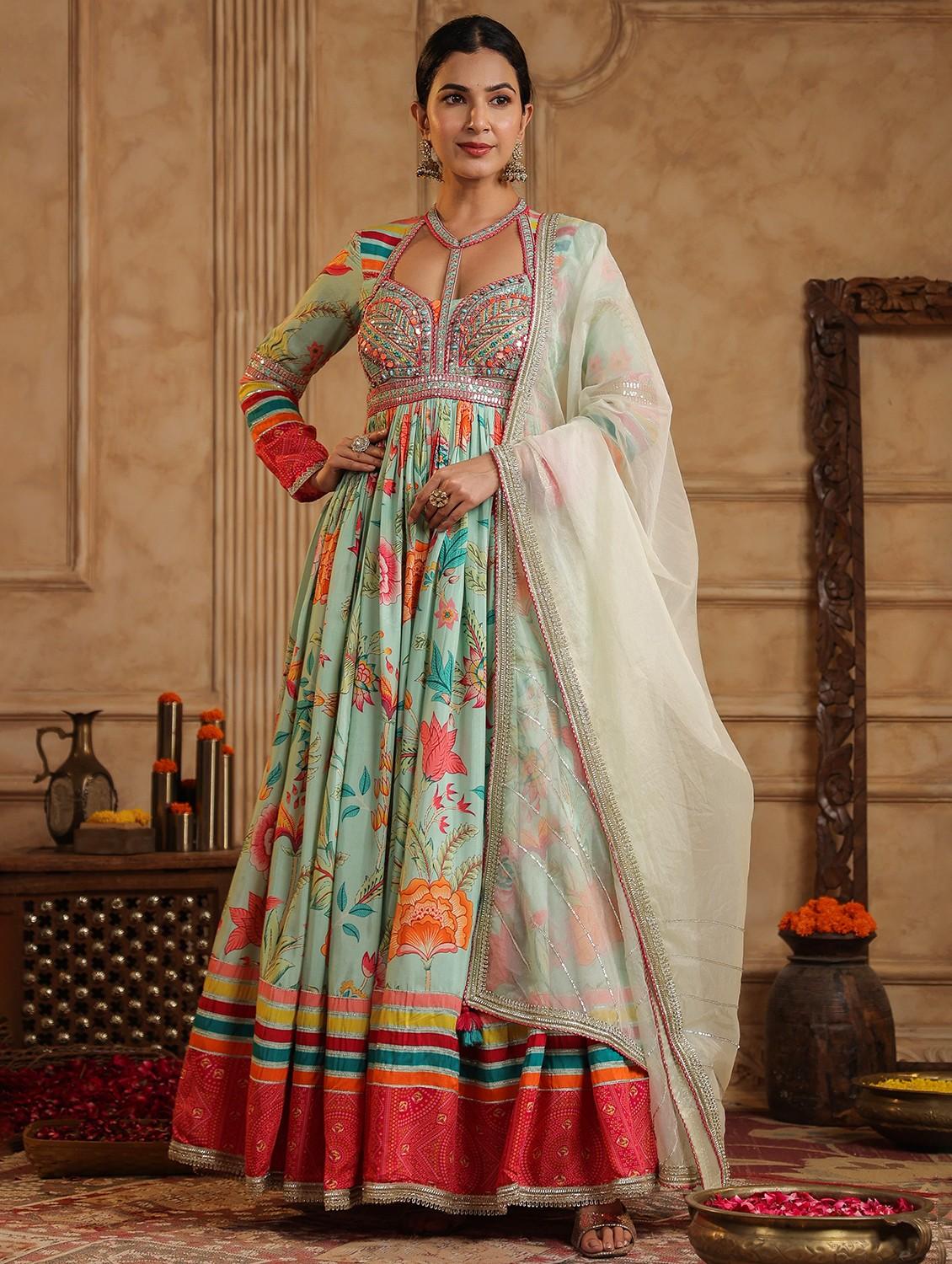 green velvet aline gown - 22061820 - Zoom Image - 0