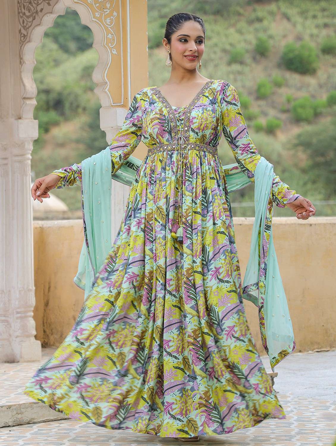 women printed long sleeve kurta dupatta set - 22061822 -  Zoom Image - 0