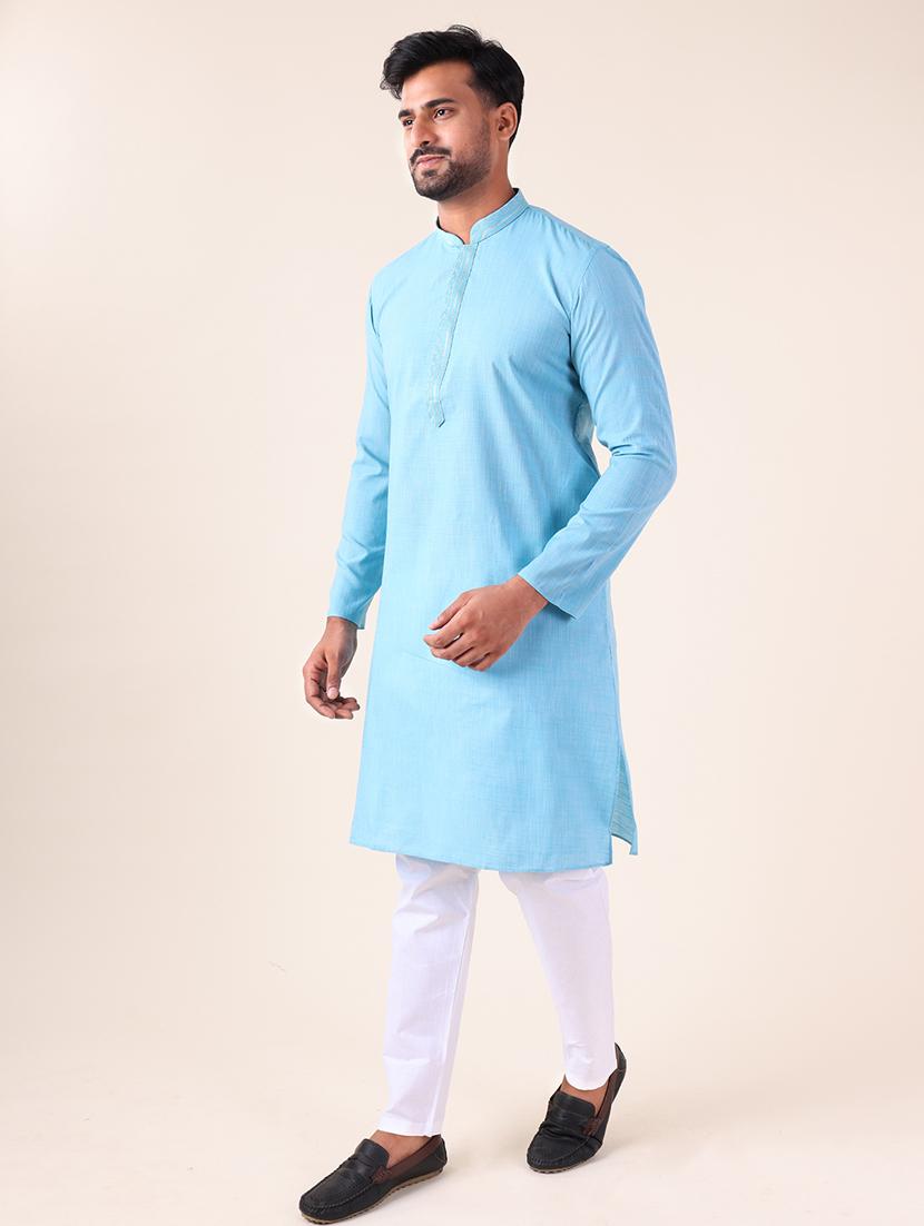 men mandarin neck kurta pyjama ethnic wear set - 22061838 - Standard Image - 2