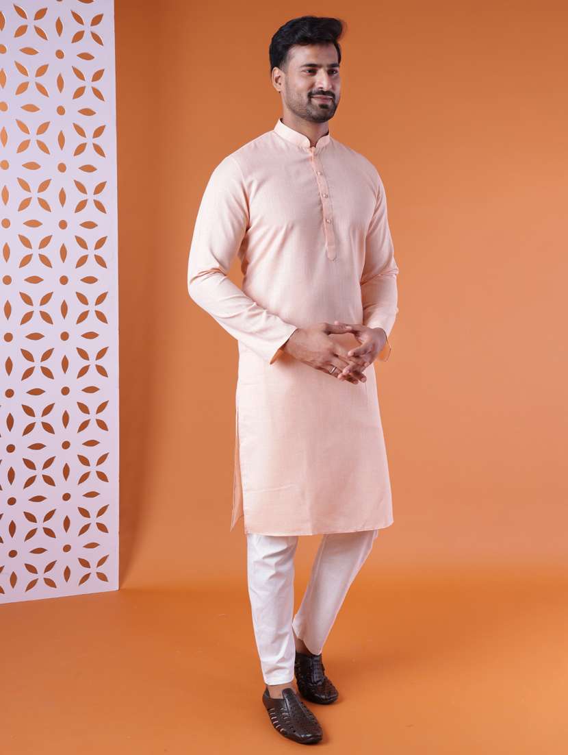 men mandarin neck kurta pyjama ethnic wear set - 22061843 - Standard Image - 2
