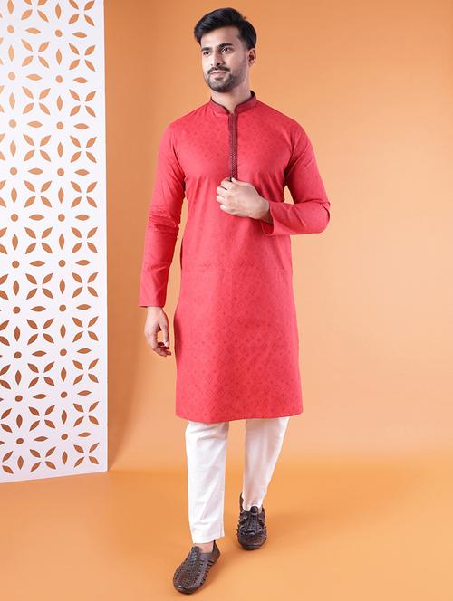 men mandarin neck kurta pyjama ethnic wear set - 22061861 - Standard Image - 0