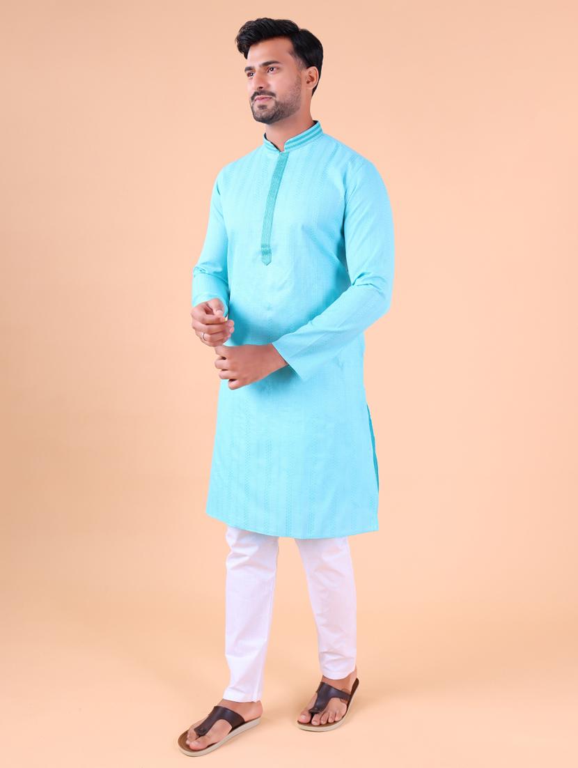 men mandarin neck kurta pyjama ethnic wear set - 22061863 - Standard Image - 2