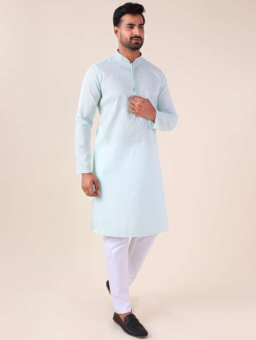 men mandarin neck kurta pyjama ethnic wear set - 22061872 - Standard Image - 2