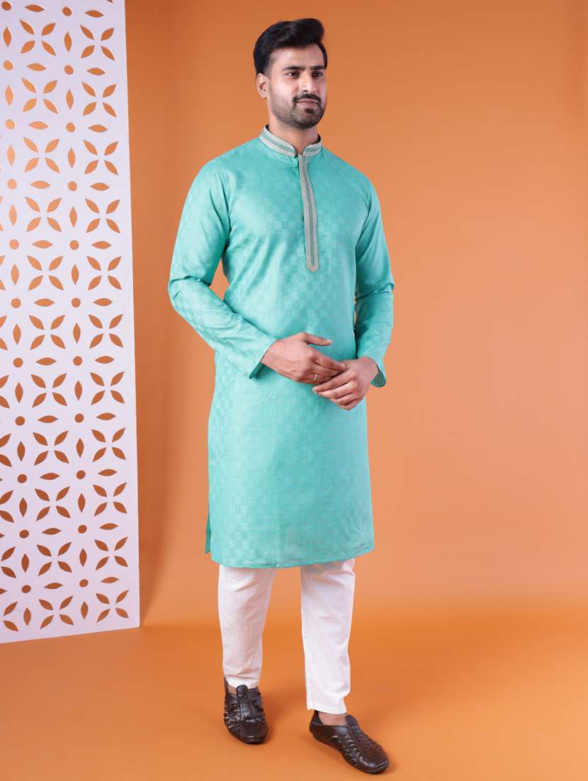 men mandarin neck kurta pyjama ethnic wear set - 22061878 - Standard Image - 2