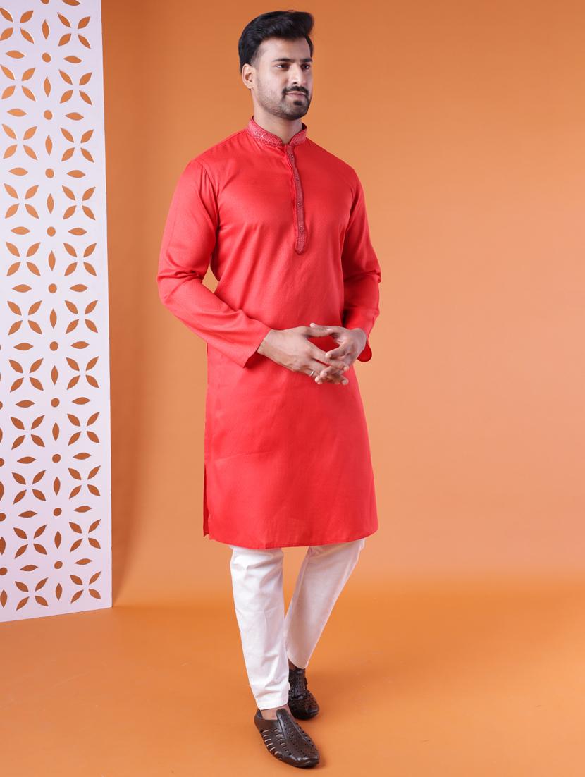 men mandarin neck kurta pyjama ethnic wear set - 22061884 - Standard Image - 2