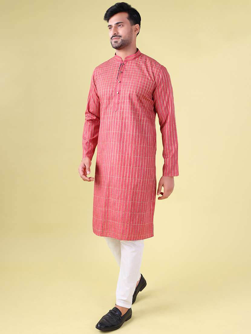 men mandarin neck kurta pyjama ethnic wear set - 22061886 - Standard Image - 2