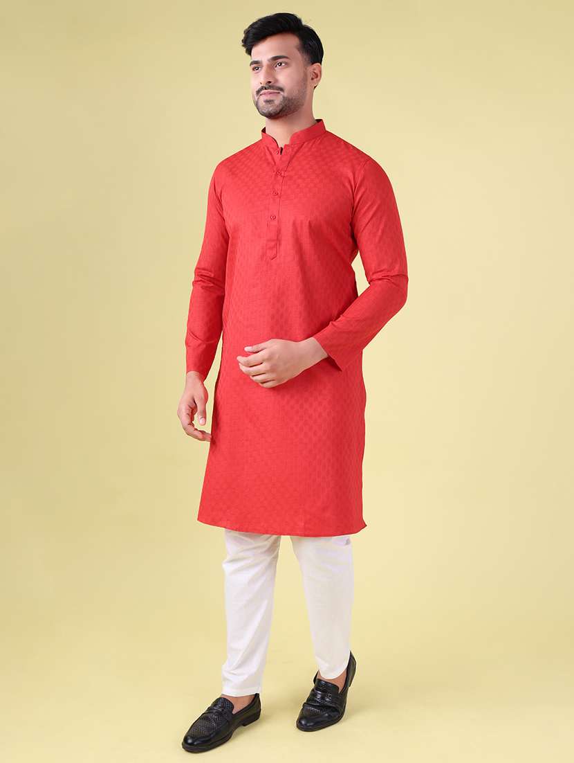 men mandarin neck kurta pyjama ethnic wear set - 22061894 - Standard Image - 2