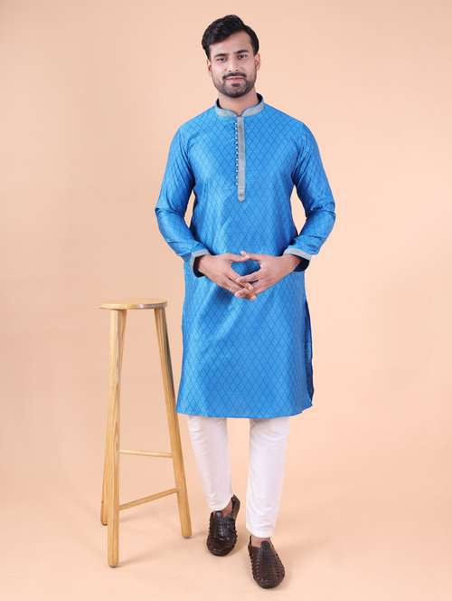 men mandarin neck kurta pyjama ethnic wear set - 22061914 - Standard Image - 0