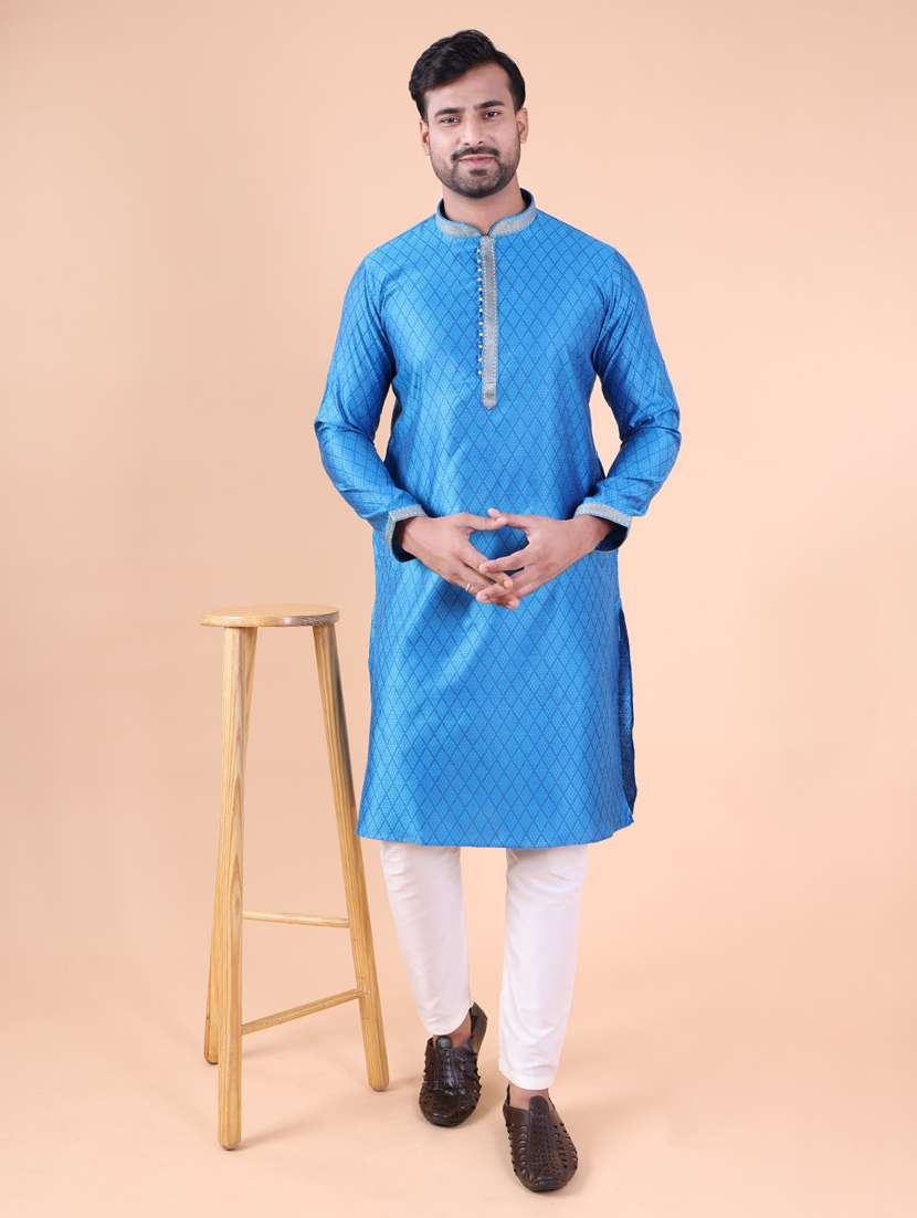 men mandarin neck kurta pyjama ethnic wear set - 22061914 - Zoom Image - 0