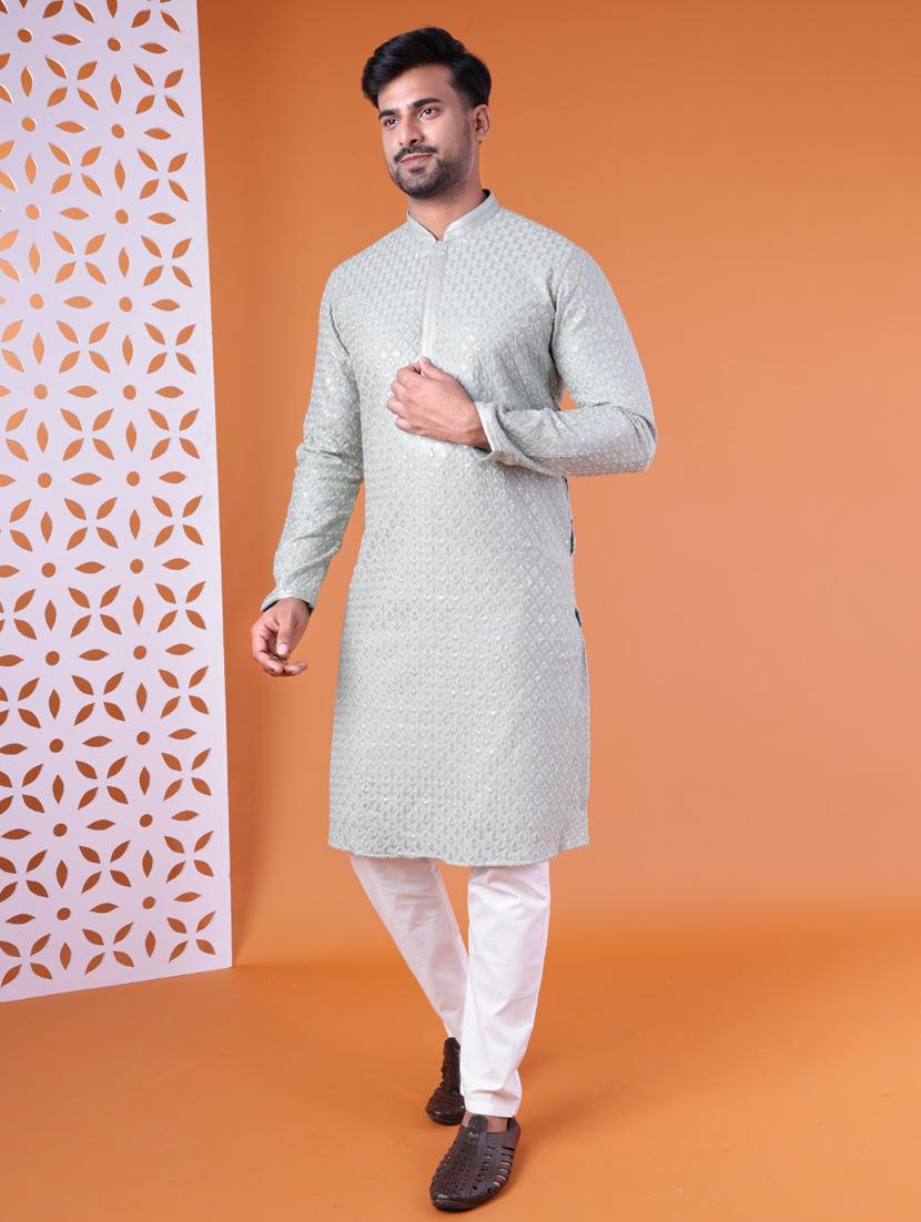 men mandarin neck kurta pyjama ethnic wear set - 22061919 - Standard Image - 2