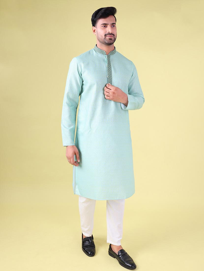 men mandarin neck kurta pyjama ethnic wear set - 22061927 - Standard Image - 2