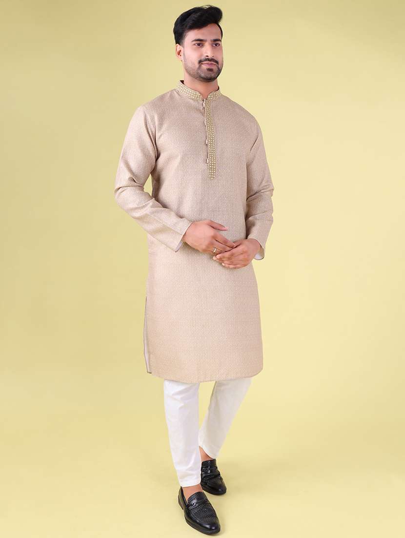 men mandarin neck kurta pyjama ethnic wear set - 22061928 - Standard Image - 2