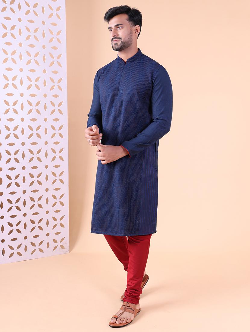 men mandarin neck kurta churidar ethnic wear set - 22061930 - Standard Image - 2