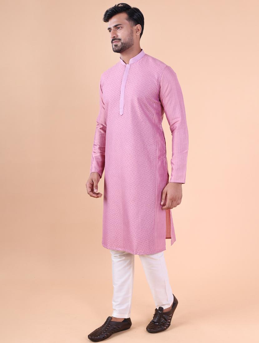 men mandarin neck kurta pyjama ethnic wear set - 22061936 - Standard Image - 2