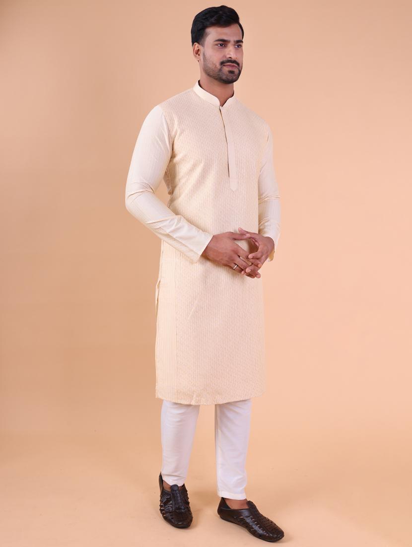 men mandarin neck kurta pyjama ethnic wear set - 22061937 - Standard Image - 2