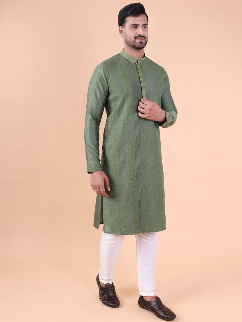 men mandarin neck kurta pyjama ethnic wear set - 22061939 - Standard Image - 2