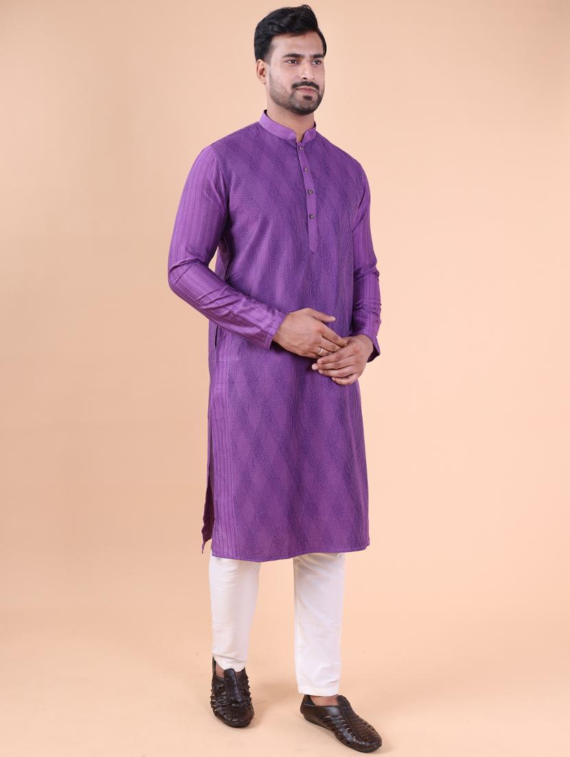 men mandarin neck kurta pyjama ethnic wear set - 22061947 - Standard Image - 2