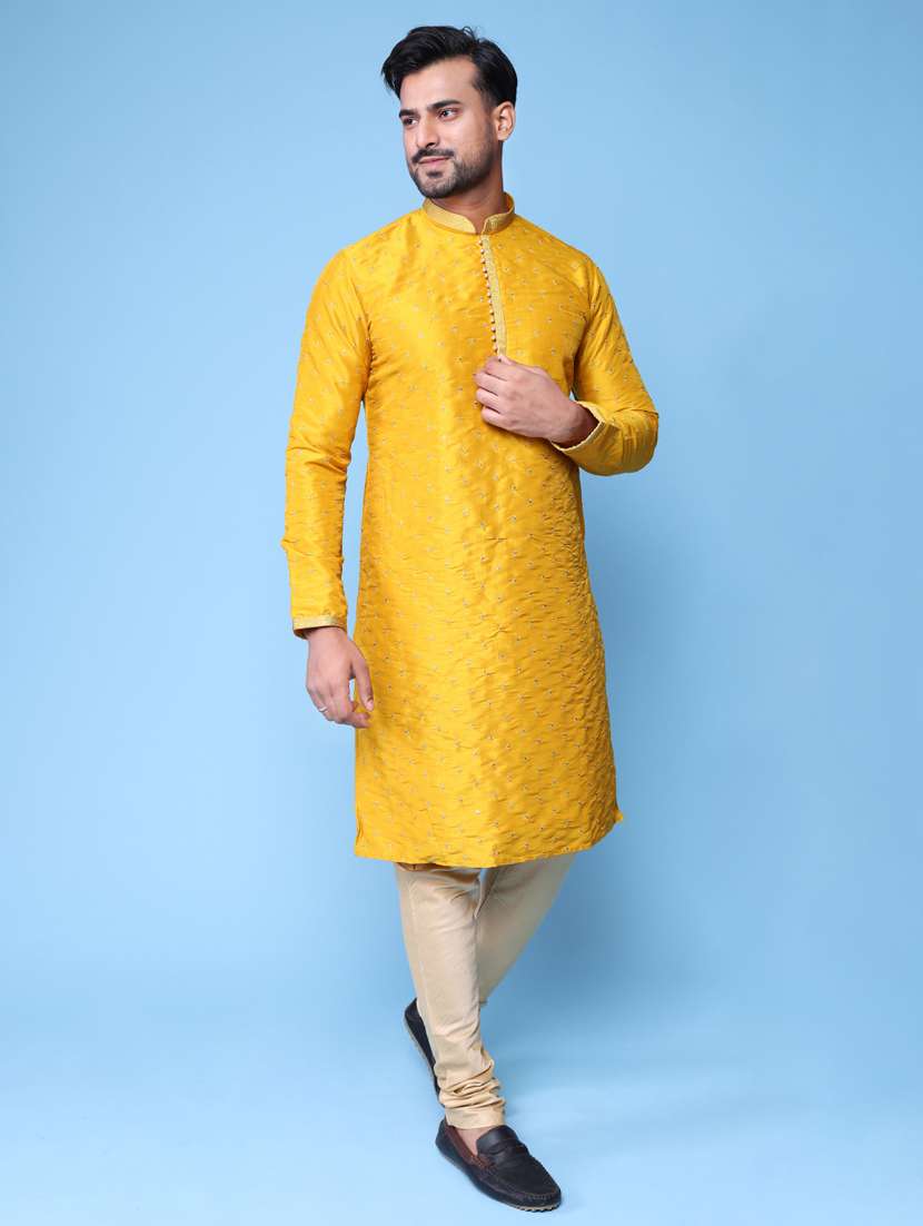 men mandarin neck kurta churidar ethnic wear set - 22061949 - Standard Image - 2