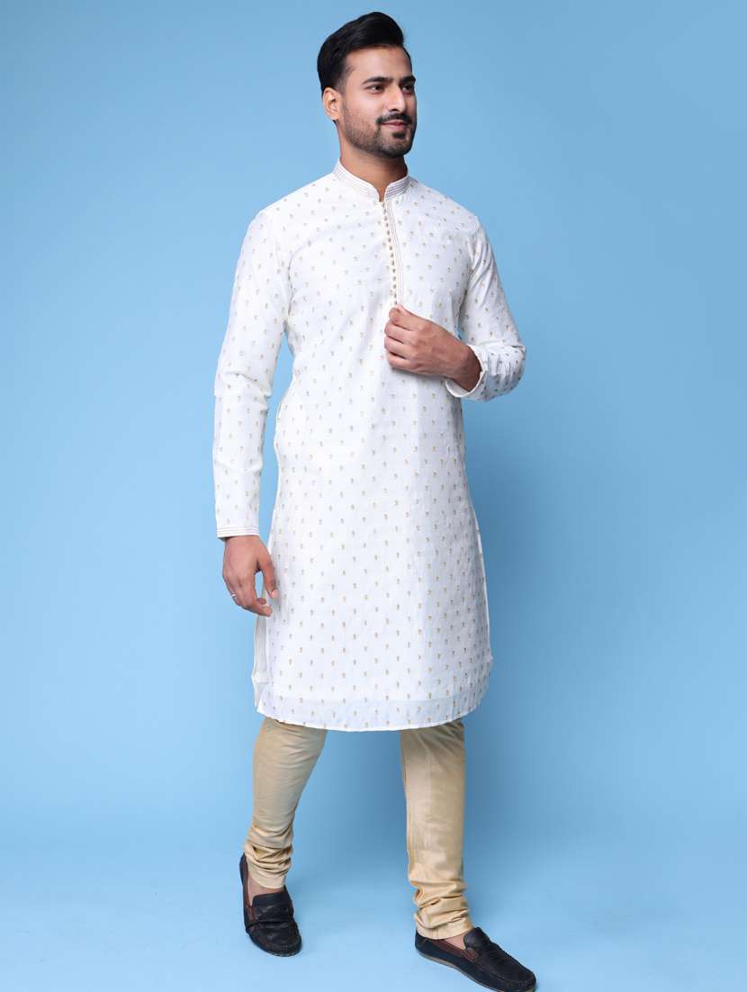 men mandarin neck kurta churidar ethnic wear set - 22061950 - Standard Image - 2