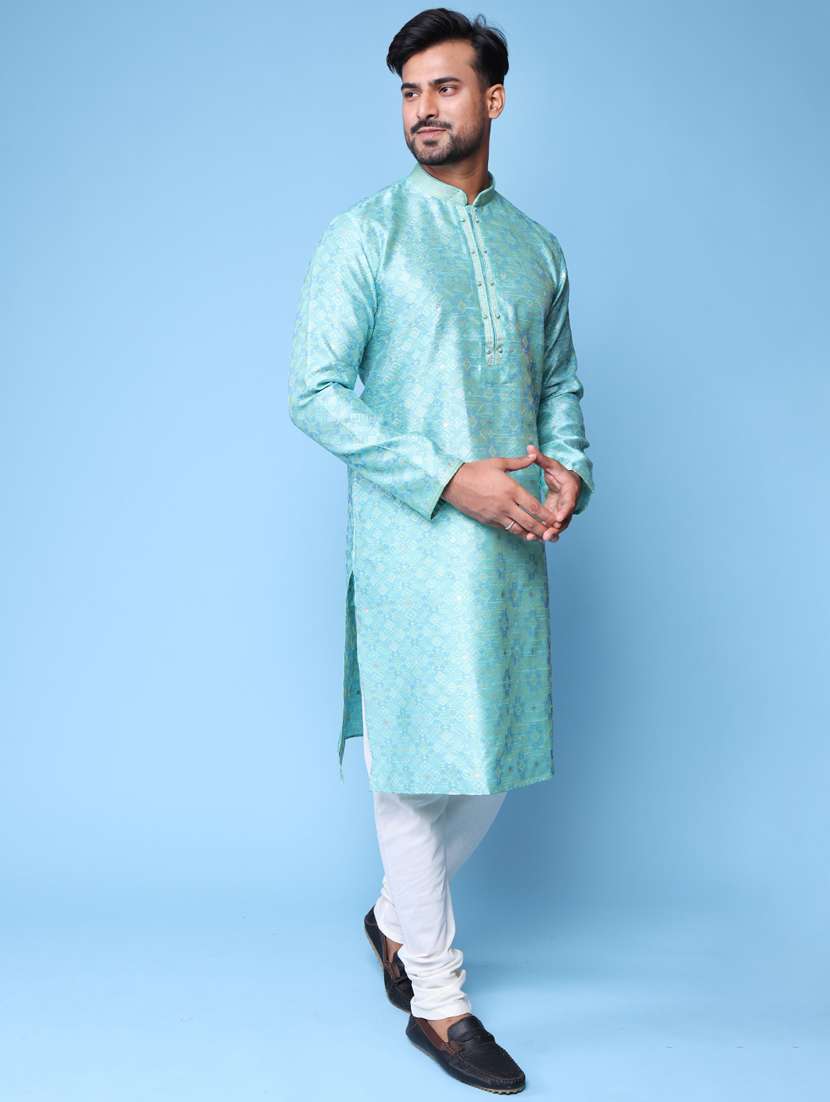 men mandarin neck kurta churidar ethnic wear set - 22061954 - Standard Image - 2