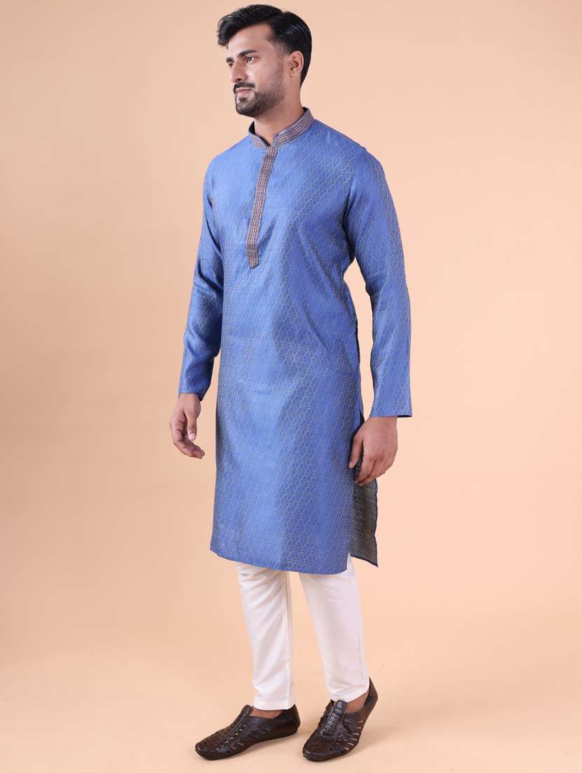 men mandarin neck kurta pyjama ethnic wear set - 22061965 - Standard Image - 2
