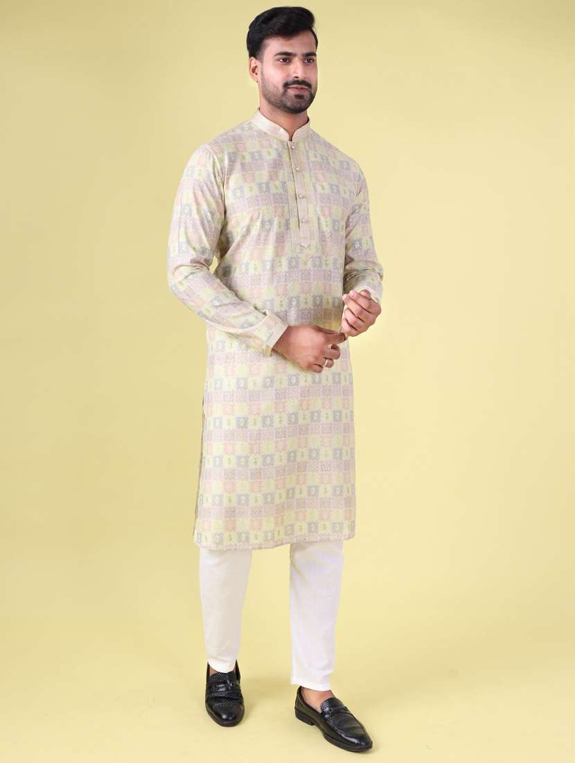 men mandarin neck kurta pyjama ethnic wear set - 22061968 - Standard Image - 2