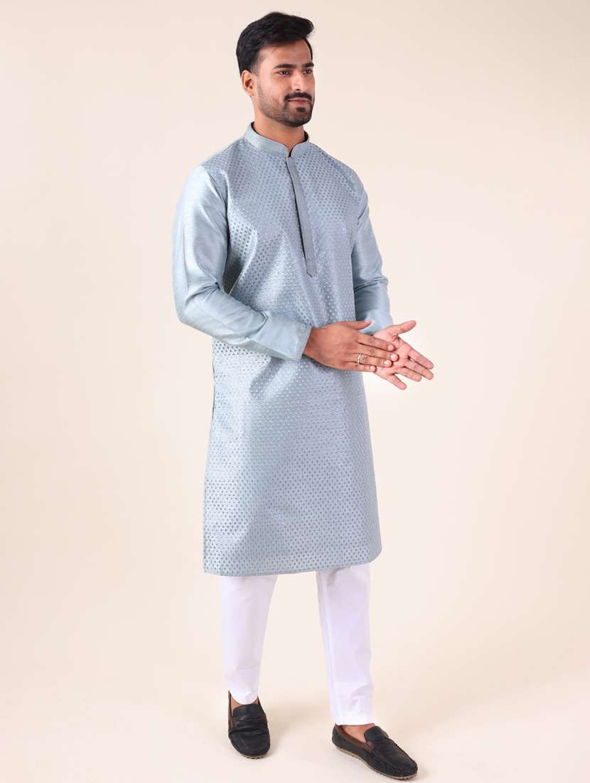 men mandarin neck kurta pyjama ethnic wear set - 22061969 -  Standard Image - 2