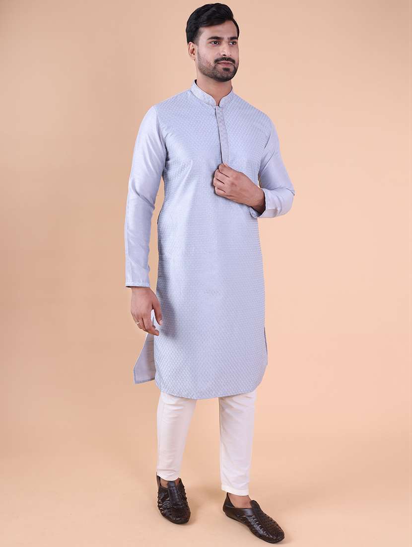 men mandarin neck kurta pyjama ethnic wear set - 22061975 - Standard Image - 2