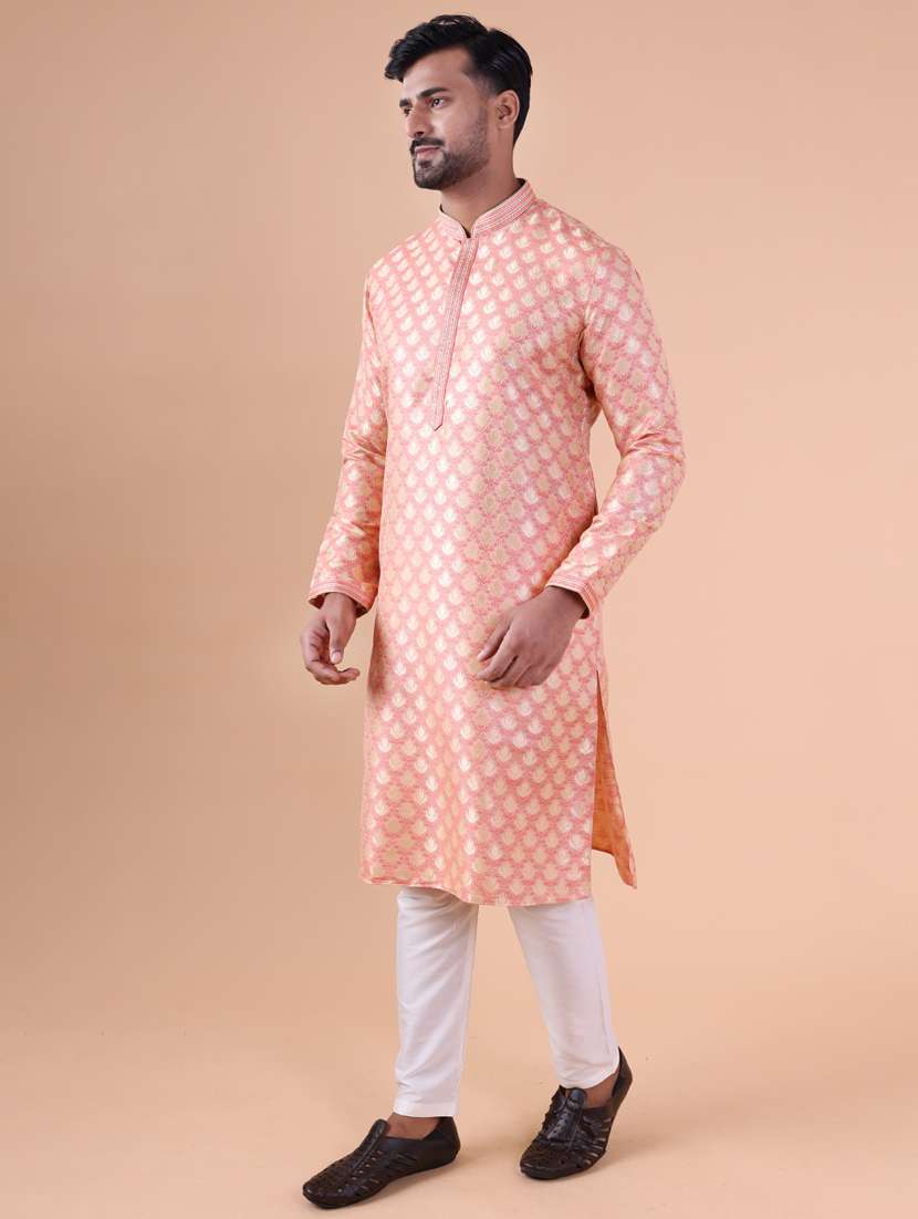 men mandarin neck kurta pyjama ethnic wear set - 22061990 -  Standard Image - 2