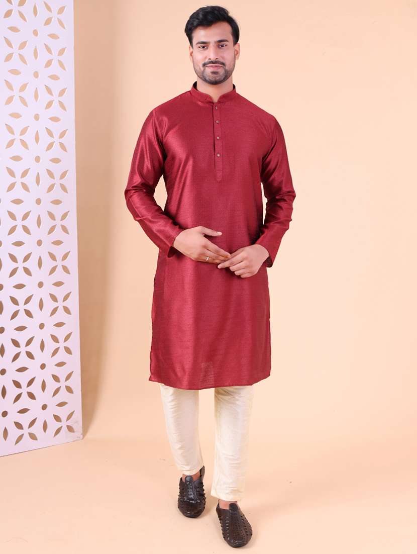 Men Mandarin Neck Kurta Pyjama Ethnic Wear Set