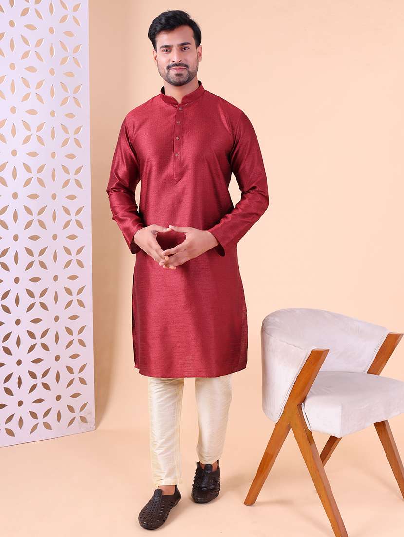 Men Mandarin Neck Kurta Pyjama Ethnic Wear Set