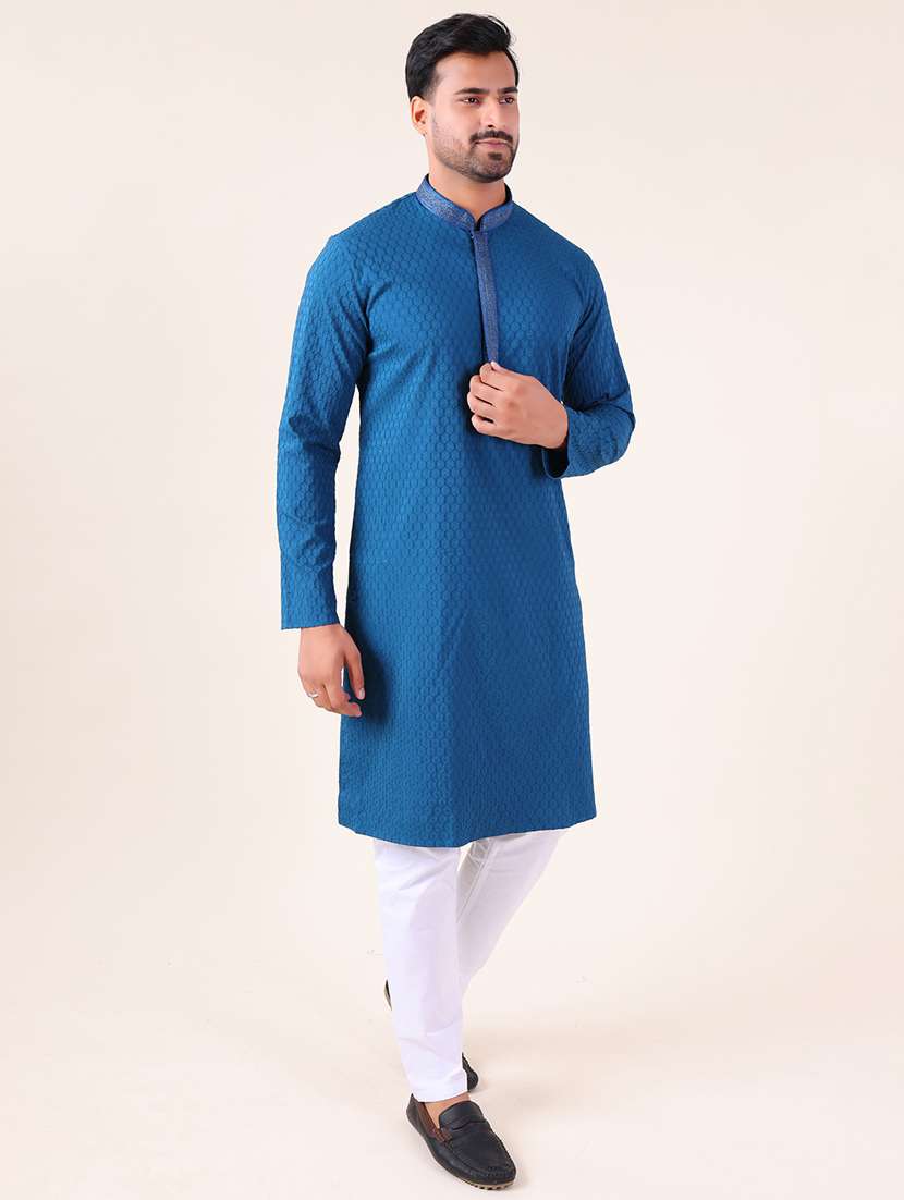 men mandarin neck kurta pyjama ethnic wear set - 22062025 - Standard Image - 2