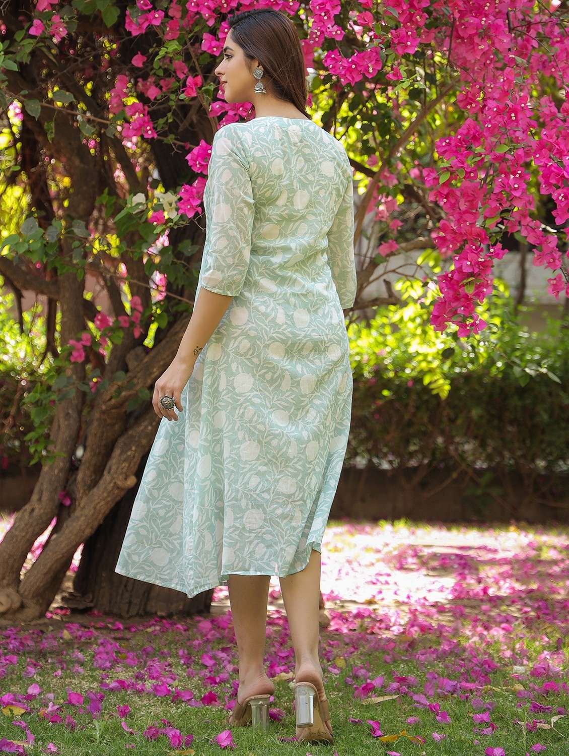 women printed round neck a-line ethnic dress - 22062037 - Standard Image - 2