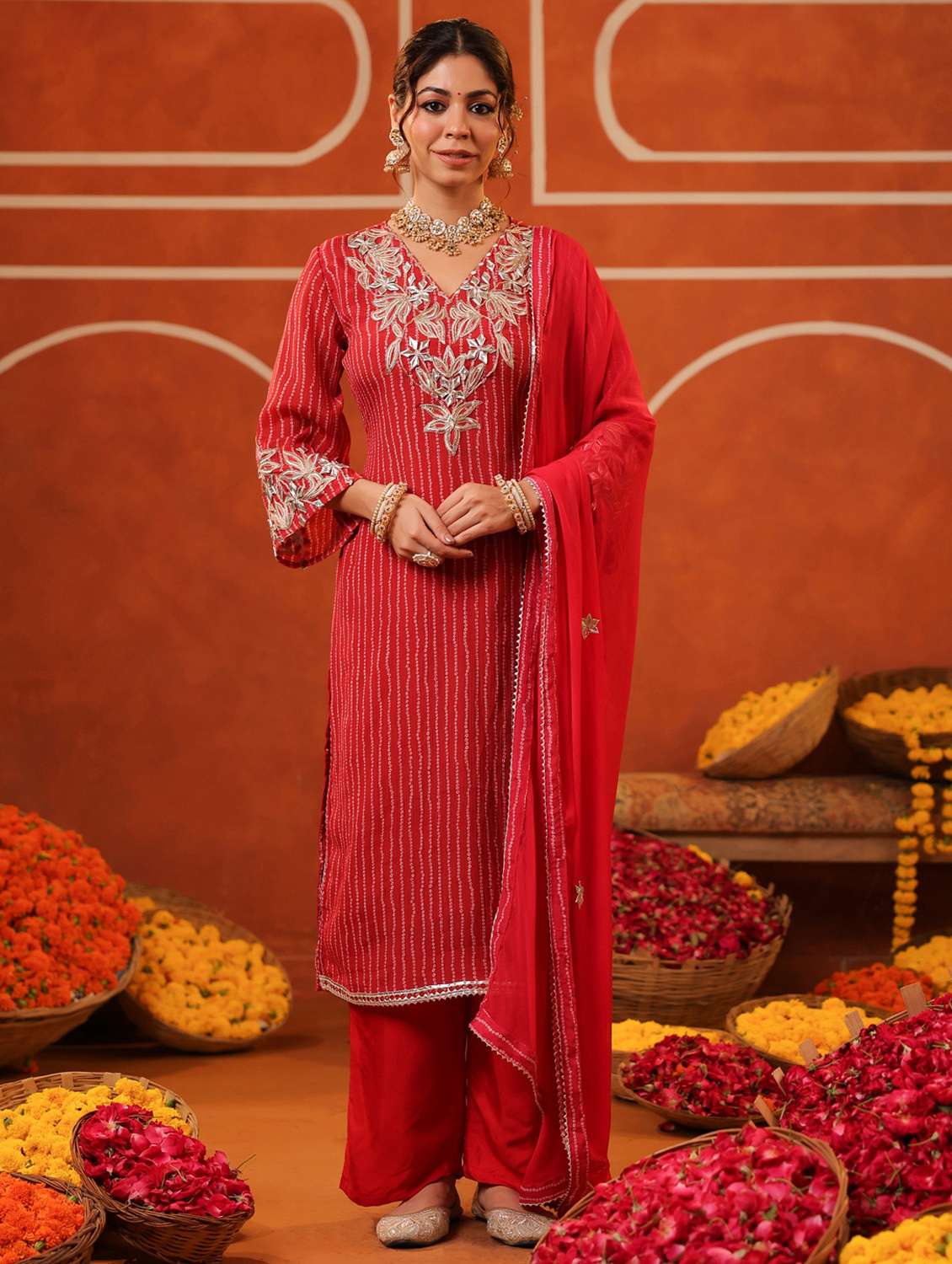 women three quarter sleeve kurta pant with dupatta set - 22062048 - Standard Image - 2
