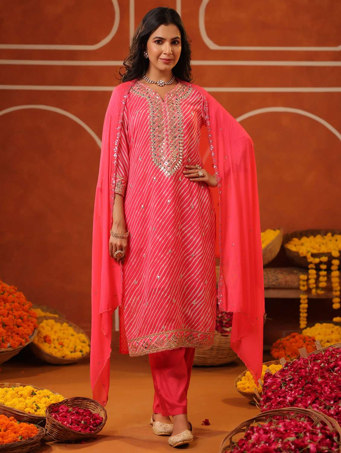women three quarter sleeve kurta pant with dupatta set - 22062055 - Standard Image - 2