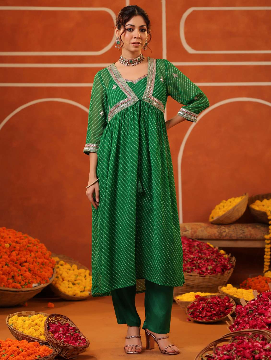 women three quarter sleeve kurta pant set