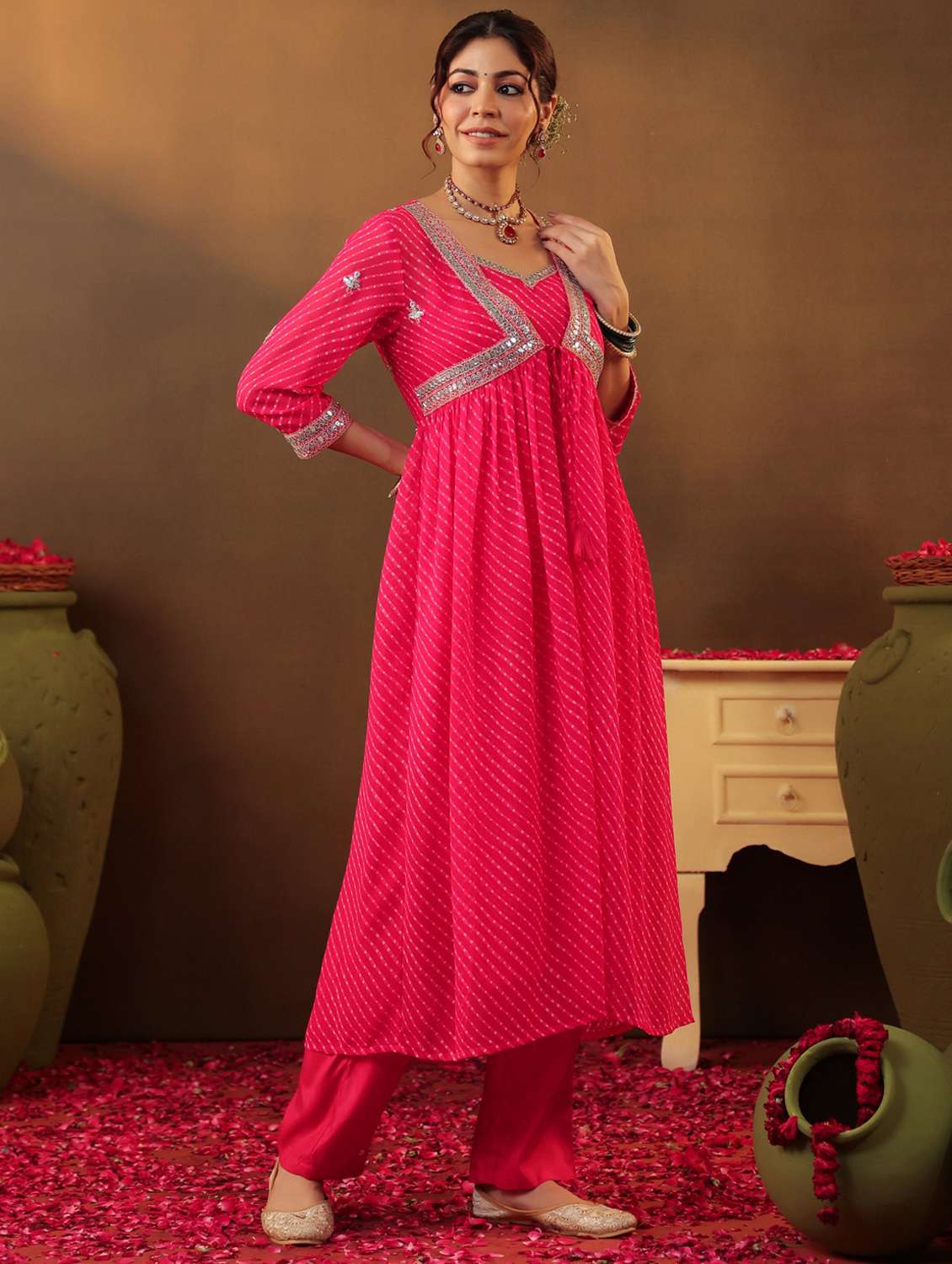 women three quarter sleeve kurta pant set - 22062062 - Standard Image - 2