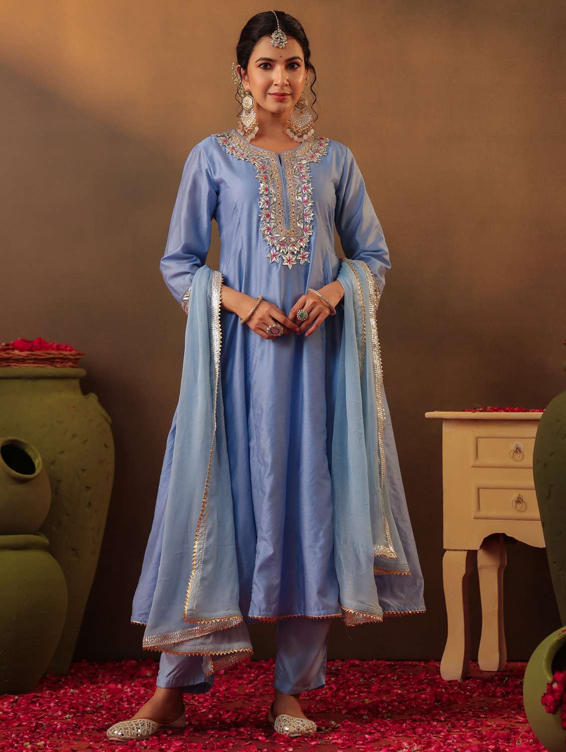 women three quarter sleeve kurta pant with dupatta set - 22062086 - Standard Image - 2