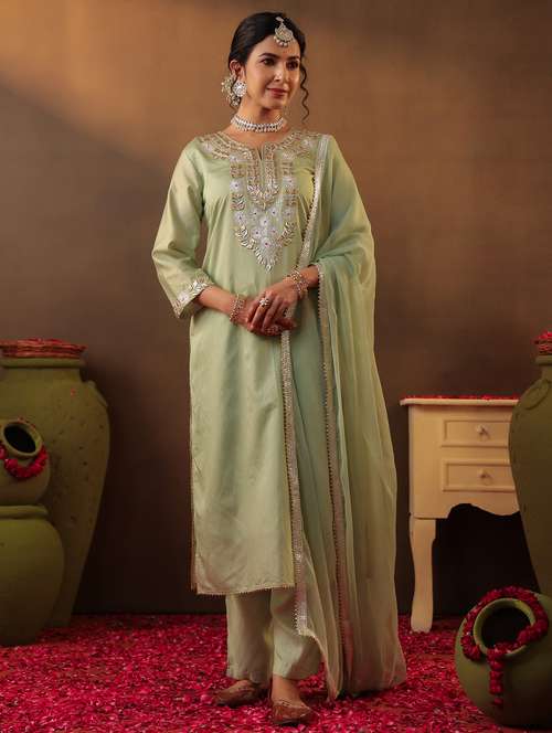 women three quarter sleeve kurta pant with dupatta set - 22062094 -  Standard Image - 0